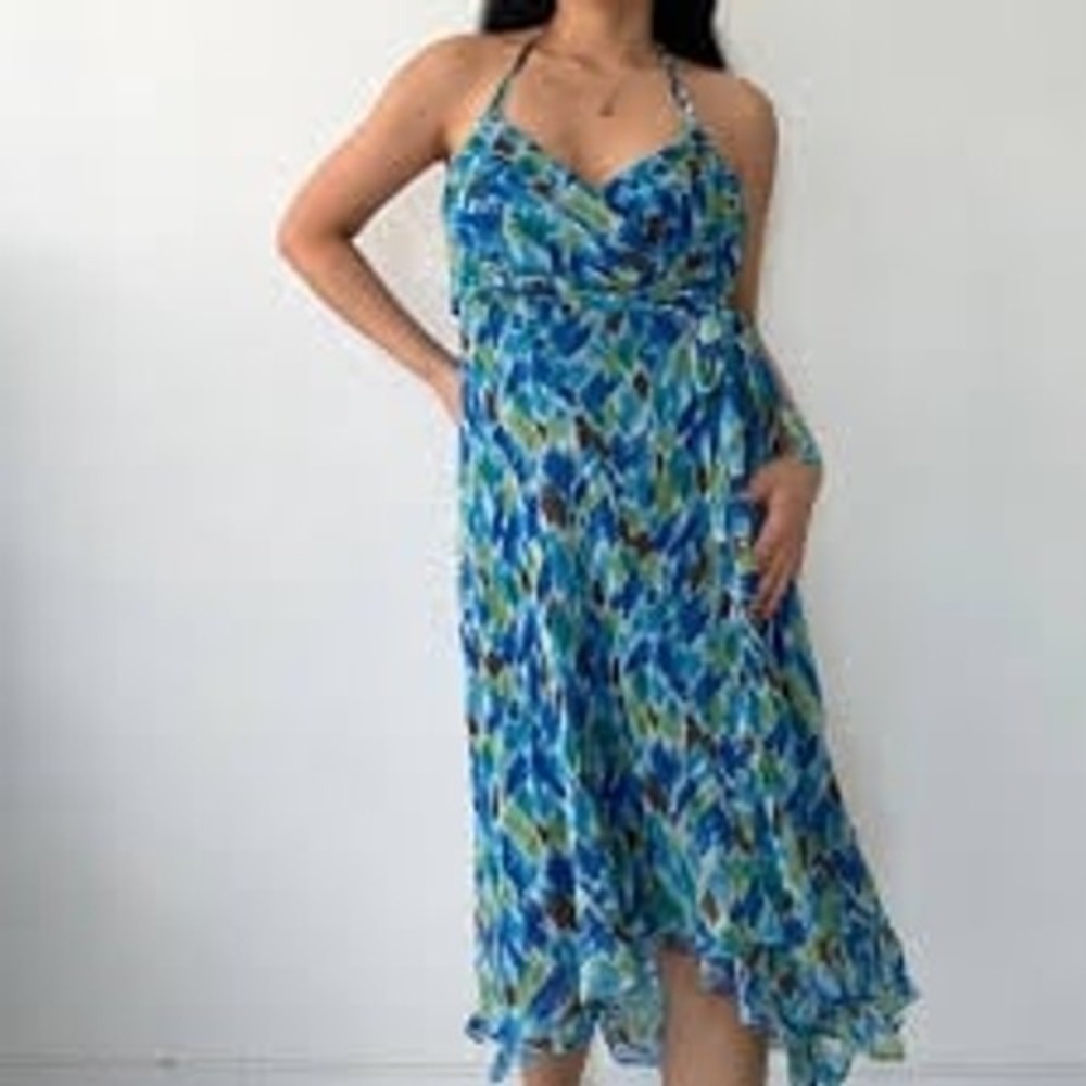 Vintage Y2K Nine West Silk Blue Green Fairycore Dress